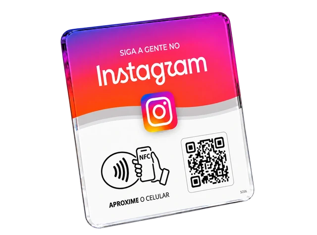 Plaquinha de acrílico Instagram com NFC e QR Code