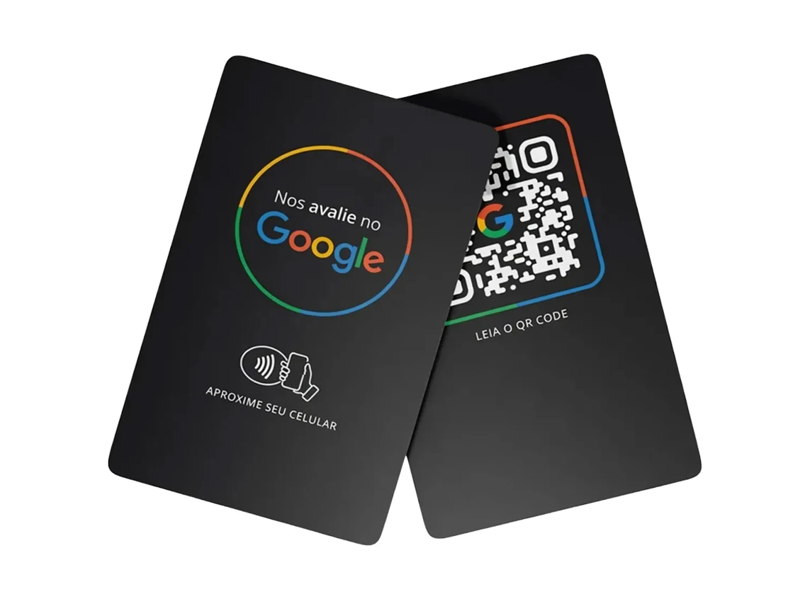 Frente e verso do cartão NFC Wistag para avaliação no Google